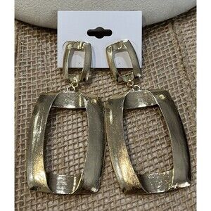 Vintage Gold Tone Large Textured Square Dangle Earrings Statement Cleopatra